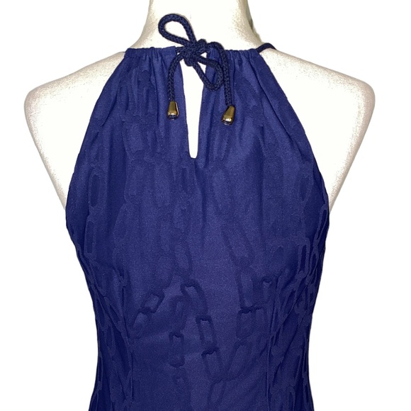 J. McLaughlin Maria Navy Blue Chain Print Cutout Halter Slip Dress - XS - Picture 7 of 12